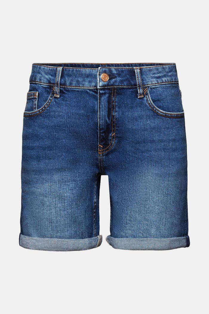 Klassiska retro-jeansshorts med medelhög midja, BLUE MEDIUM WASHED, detail image number 7