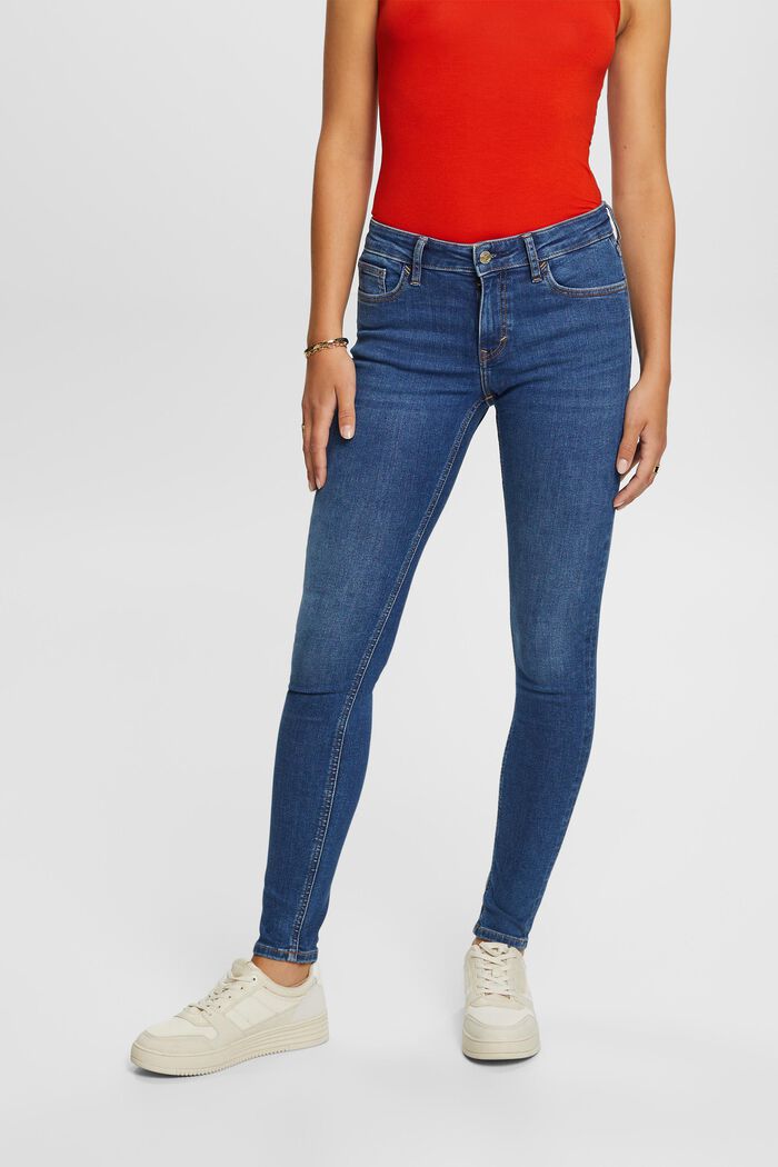 Skinny-jeans med mellanhög midja, BLUE MEDIUM WASHED, detail image number 0