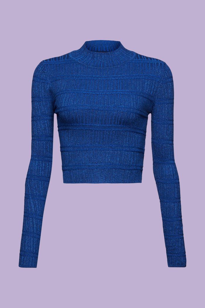 Kortare tröja i lamé med halvpolokrage, BRIGHT BLUE, detail image number 6