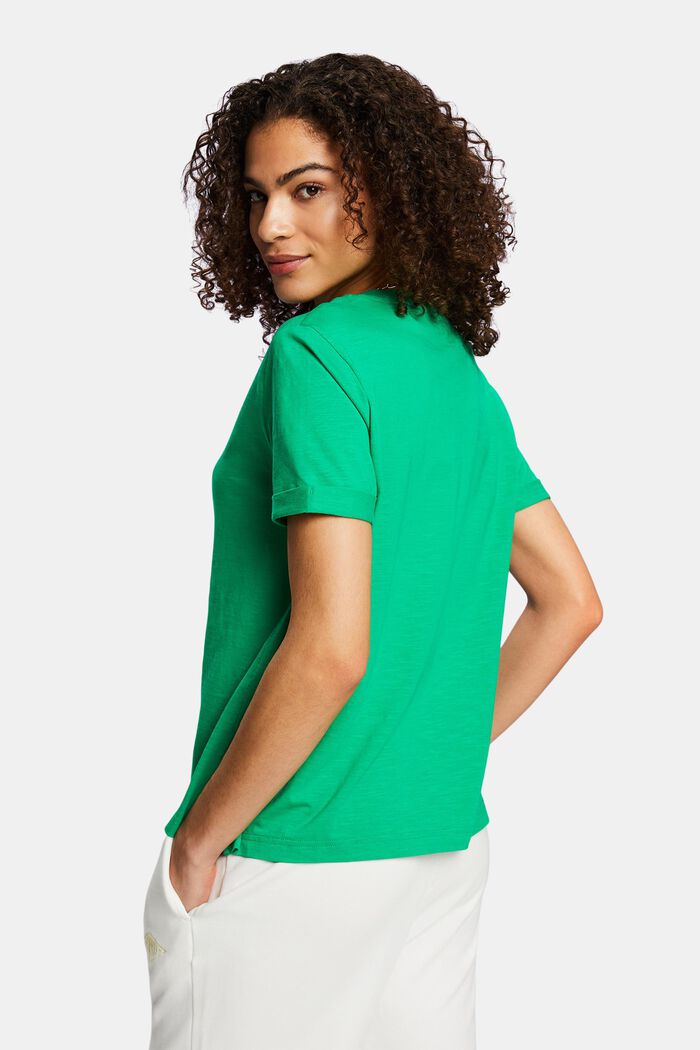 T-shirt med slub-struktur och rund ringning, GREEN, detail image number 3