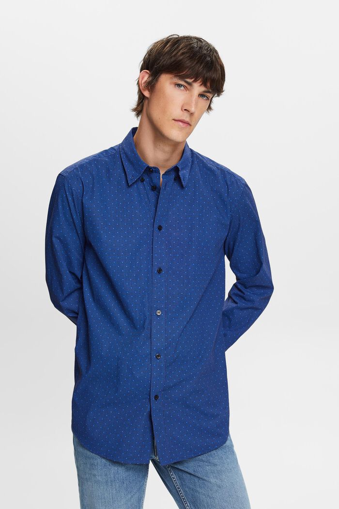 Mönstrad button down-skjorta, 100% bomull, BRIGHT BLUE, detail image number 0