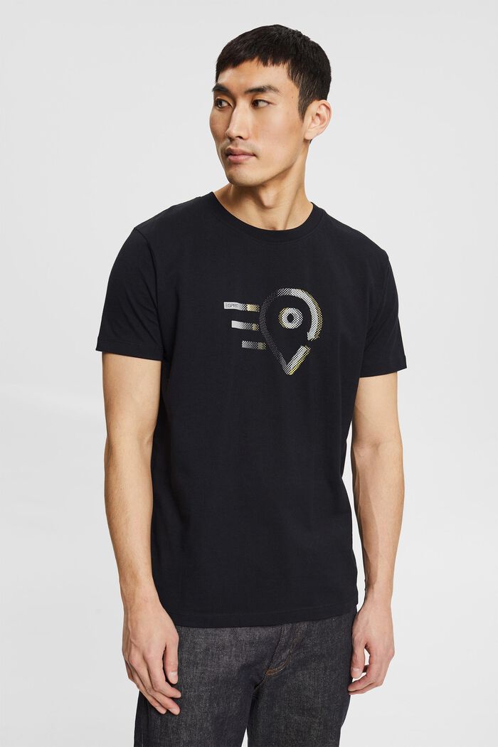 Jersey-T-shirt med tryck, ekobomull, BLACK, detail image number 0