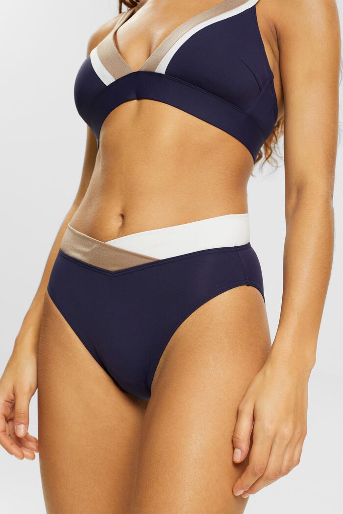 Trefärgad bikiniunderdel med hög midja, NAVY, detail image number 0