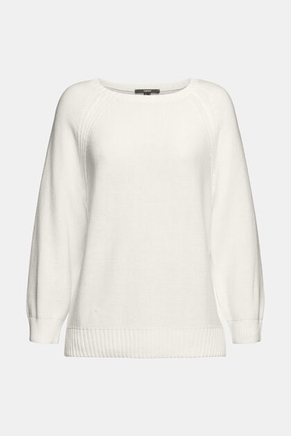 TENCEL™: stickad tröja med fladdermusärm, OFF WHITE, overview