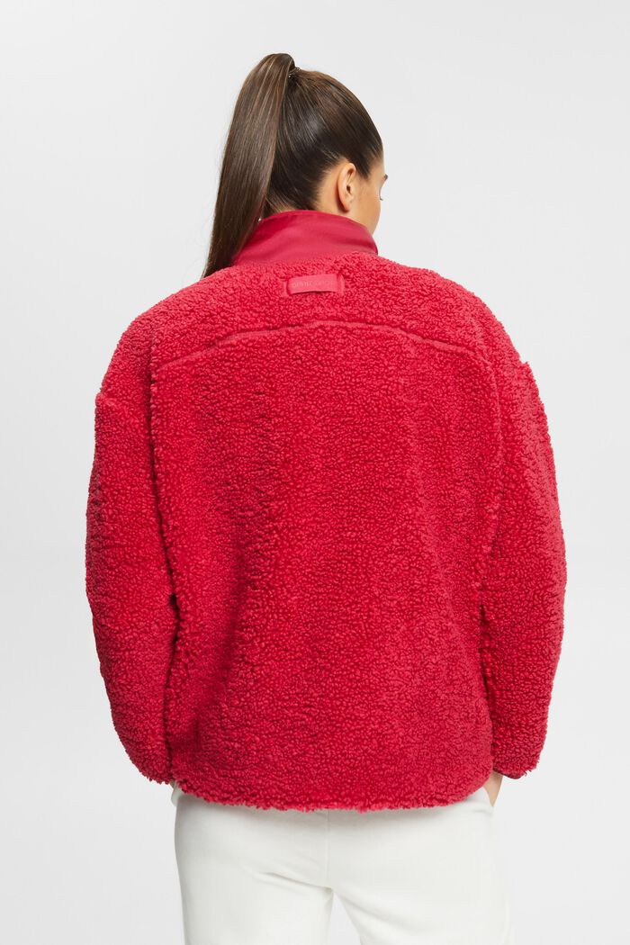 Sweatshirt i teddyfleece med dragkedja vid halsen, CHERRY RED, detail image number 3