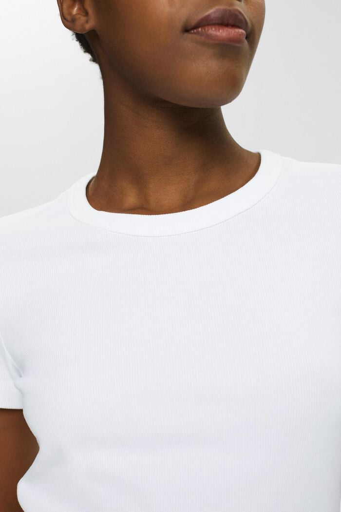 Ribbad T-shirt med rund halsringning, WHITE, detail image number 2