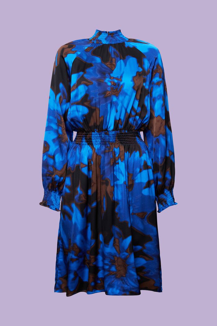 Smockad klänning med mönster i satinmaterial, BRIGHT BLUE, detail image number 6