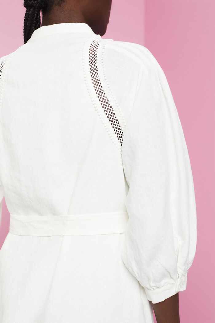Midiklänning i vävt linne, OFF WHITE, detail image number 4
