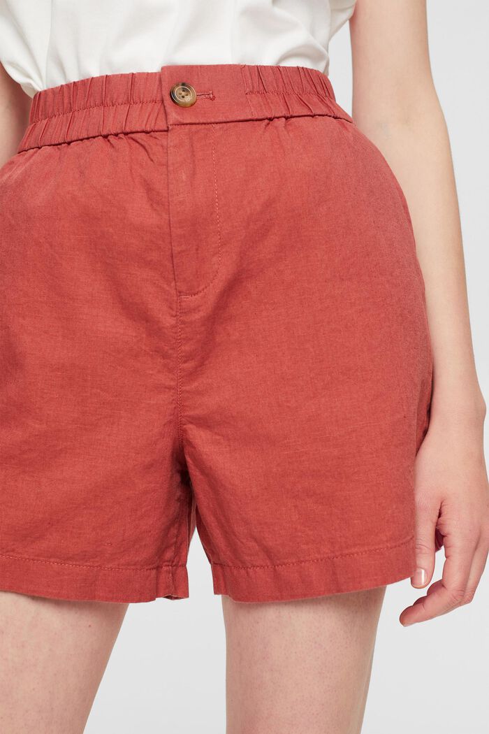 Med linneandel: Shorts med resårlinning, TERRACOTTA, detail image number 4