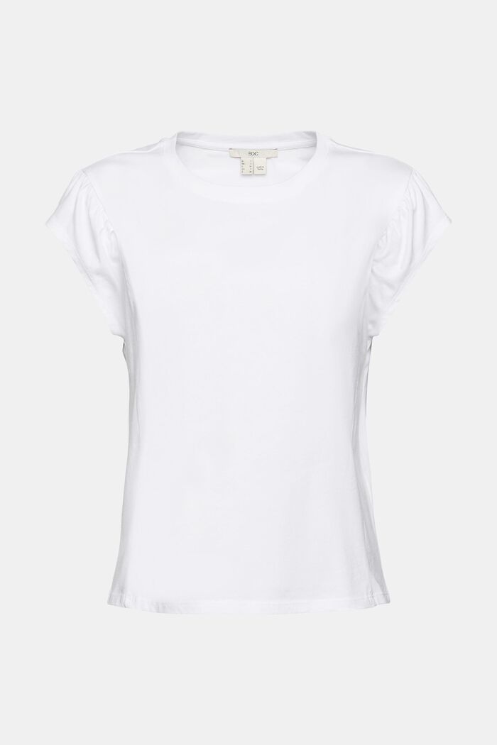 T-shirt med rynkade axlar, WHITE, overview