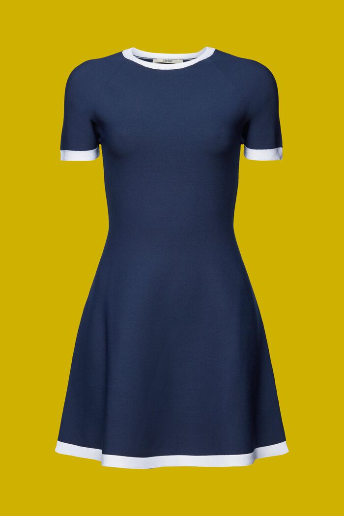 Stickad klänning med kort ärm, NAVY, detail image number 5