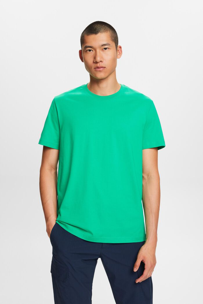 T-shirt i pimabomull-jersey med rund ringning, GREEN, detail image number 0