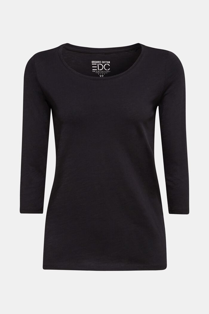 Bomulls-T-shirt, 3/4-ärm, BLACK, detail image number 0