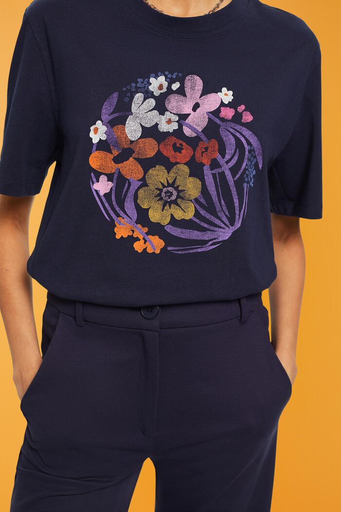 T-shirt med blommönster, NAVY, detail image number 2