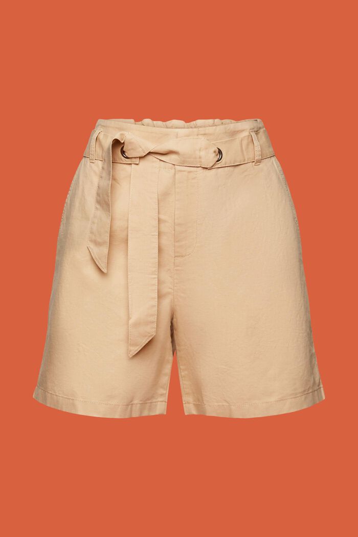 Shorts med knytskärp, bomull-linnemix, SAND, detail image number 6