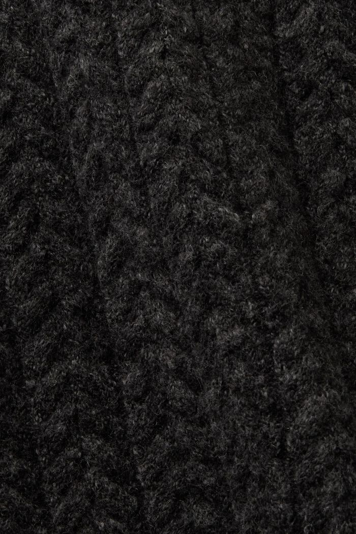 Melerad kabelstickad tröja med rund ringning, BLACK, detail image number 6
