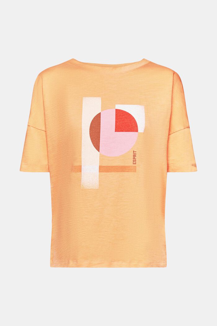 Bomulls-T-shirt med geometriskt mönster, GOLDEN ORANGE, detail image number 6