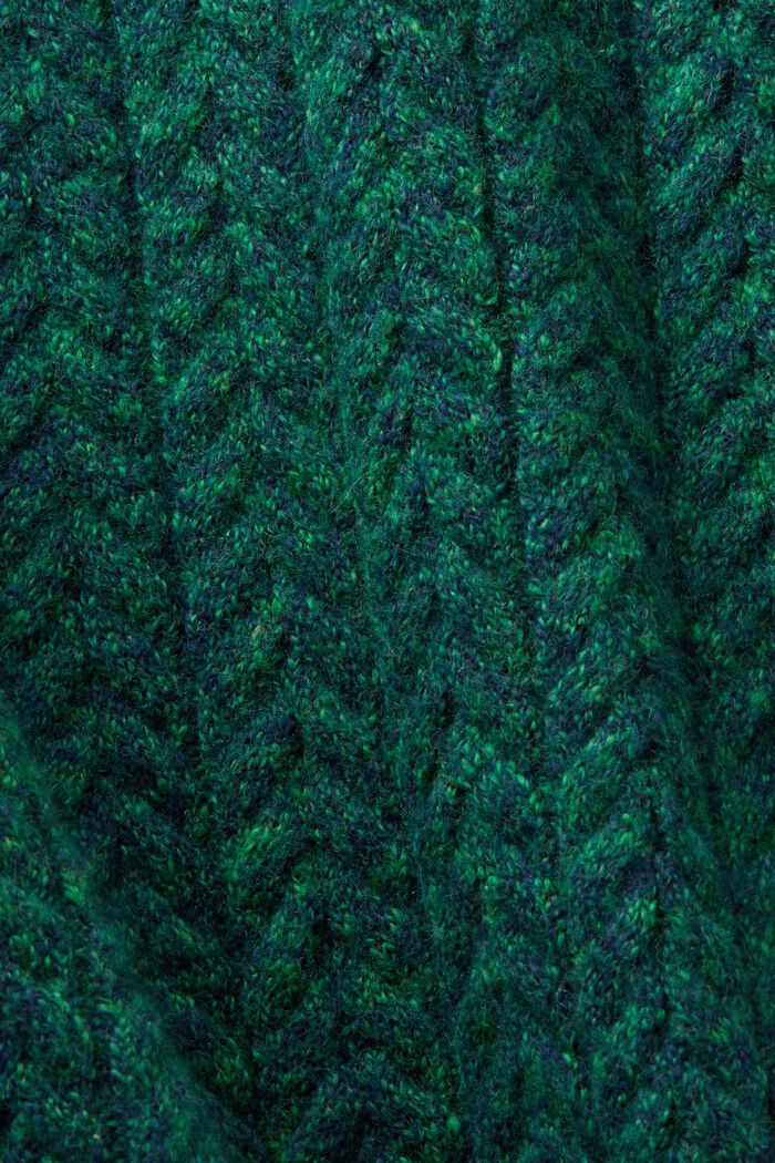 Melerad kabelstickad tröja med rund ringning, GREEN, detail image number 5