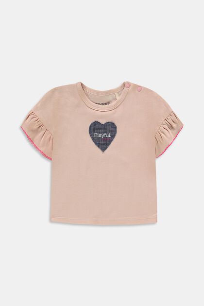 T-shirt med påsytt hjärta, ekobomull, PASTEL PINK, overview