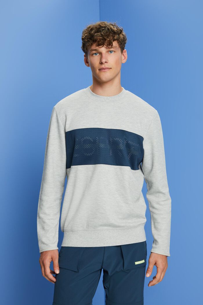 Sweatshirt i fleece med logo i mesh, LIGHT GREY, detail image number 0