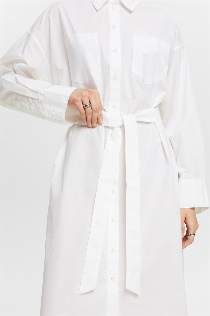 Skjortklänning i poplin med skärp, WHITE, detail image number 3