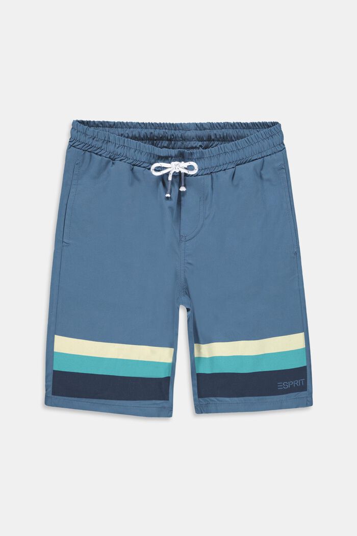Shorts med randiga detaljer, 100% bomull, GREY BLUE, overview