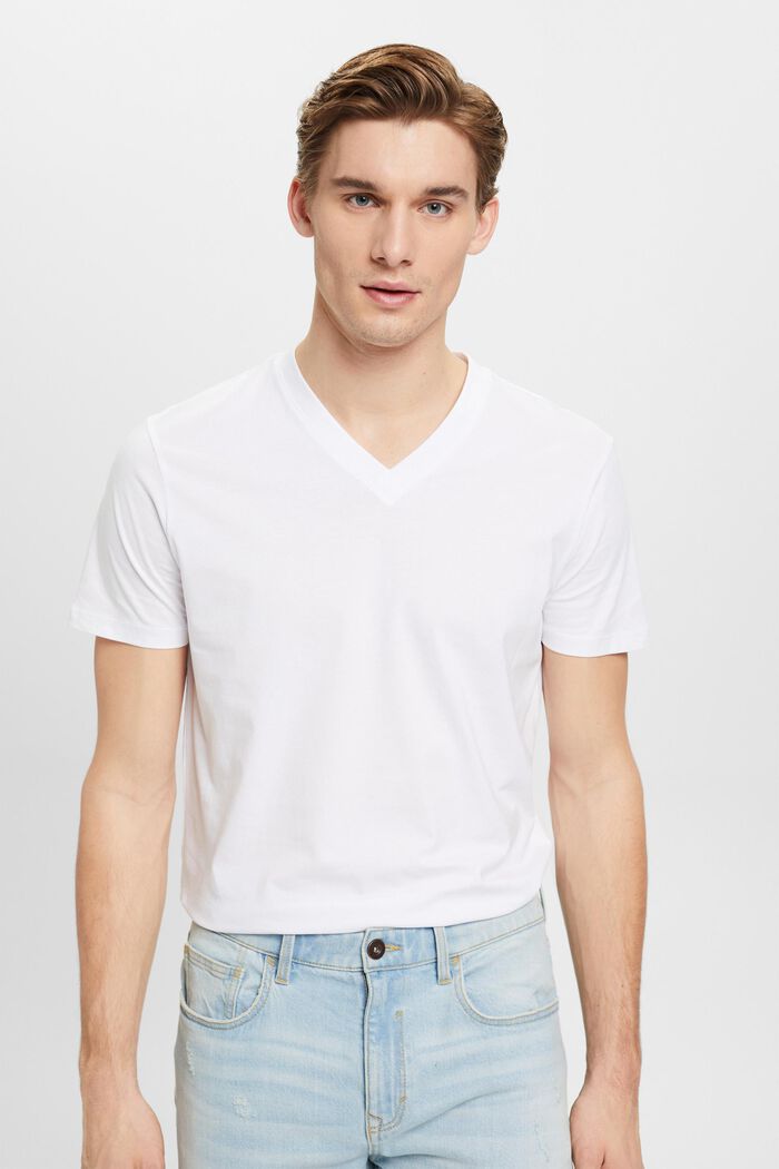 V-ringad T-shirt i bomull med smal passform, WHITE, detail image number 0