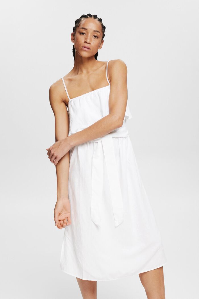 Med linne: klänning med reglerbara axelband, WHITE, detail image number 0