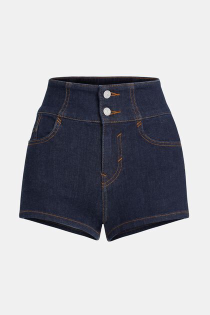 BODY CONTOUR Shorts med hög midja och fyrvägsstretch, BLUE DARK WASHED, overview