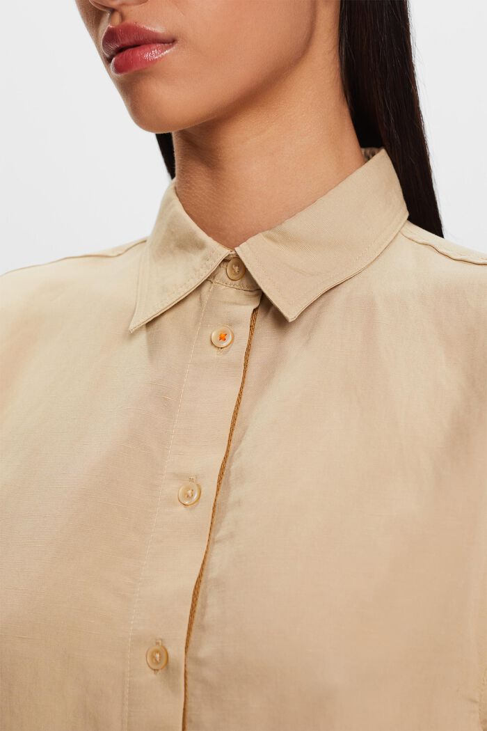 Croppad skjortblus, linne-bomullsmix, SAND, detail image number 2