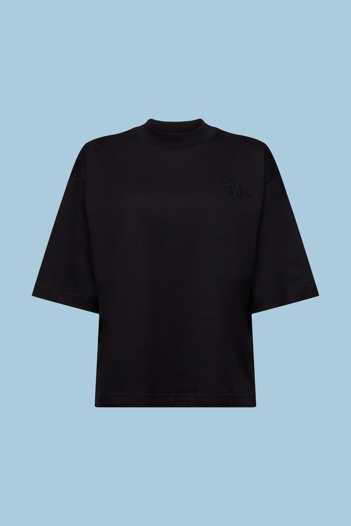 T-shirt i bomull med logo och halvpolokrage, BLACK, detail image number 6