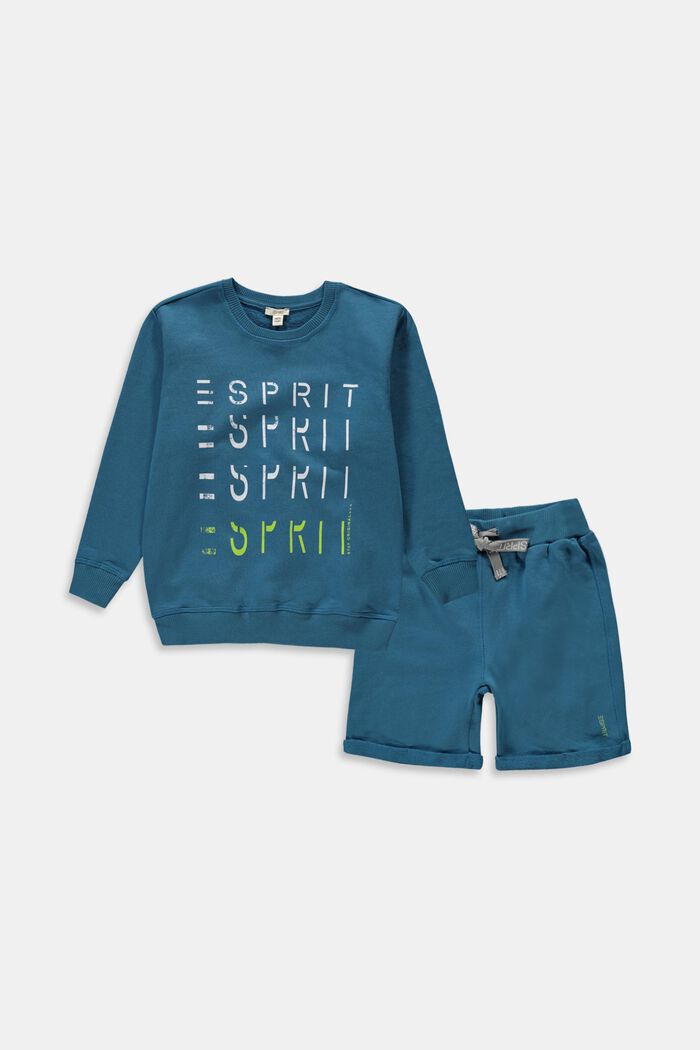 Set: sweatshirt och shorts, 100% bomull, TURQUOISE, detail image number 0