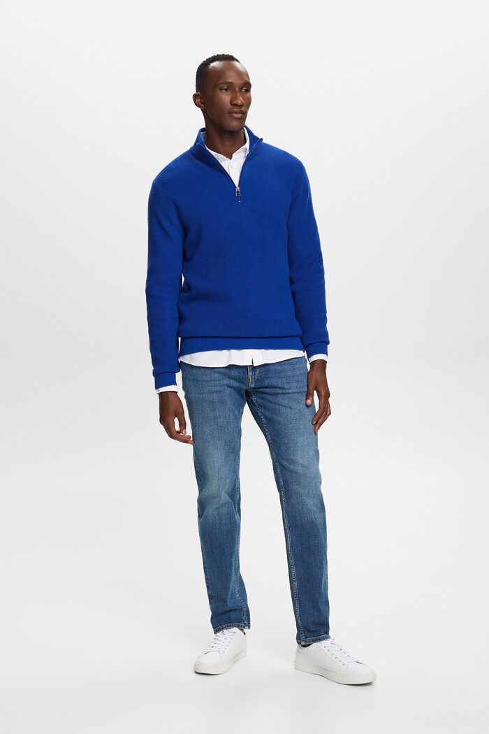 Half Zip-tröja av bomull, BRIGHT BLUE, detail image number 4