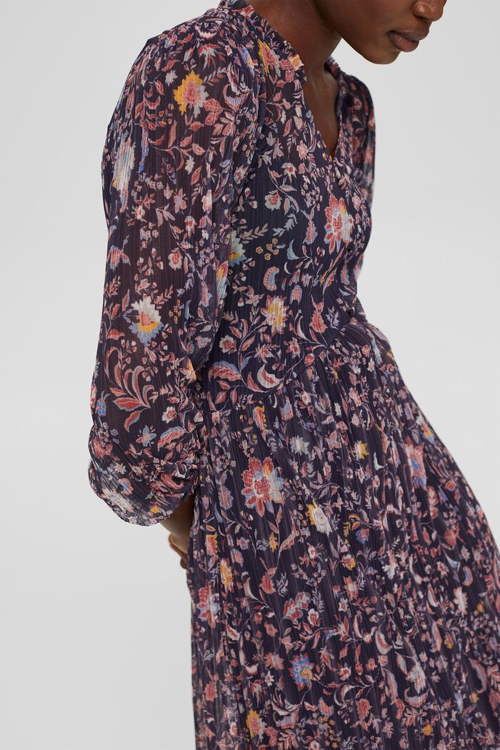Plisserad meshklänning med blommönster, NAVY, detail image number 3