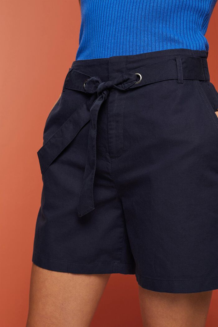 Shorts med knytskärp, bomull-linnemix, NAVY, detail image number 2