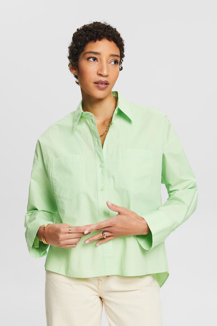 Helknäppt skjorta i bomullspoplin, LIGHT GREEN, detail image number 0