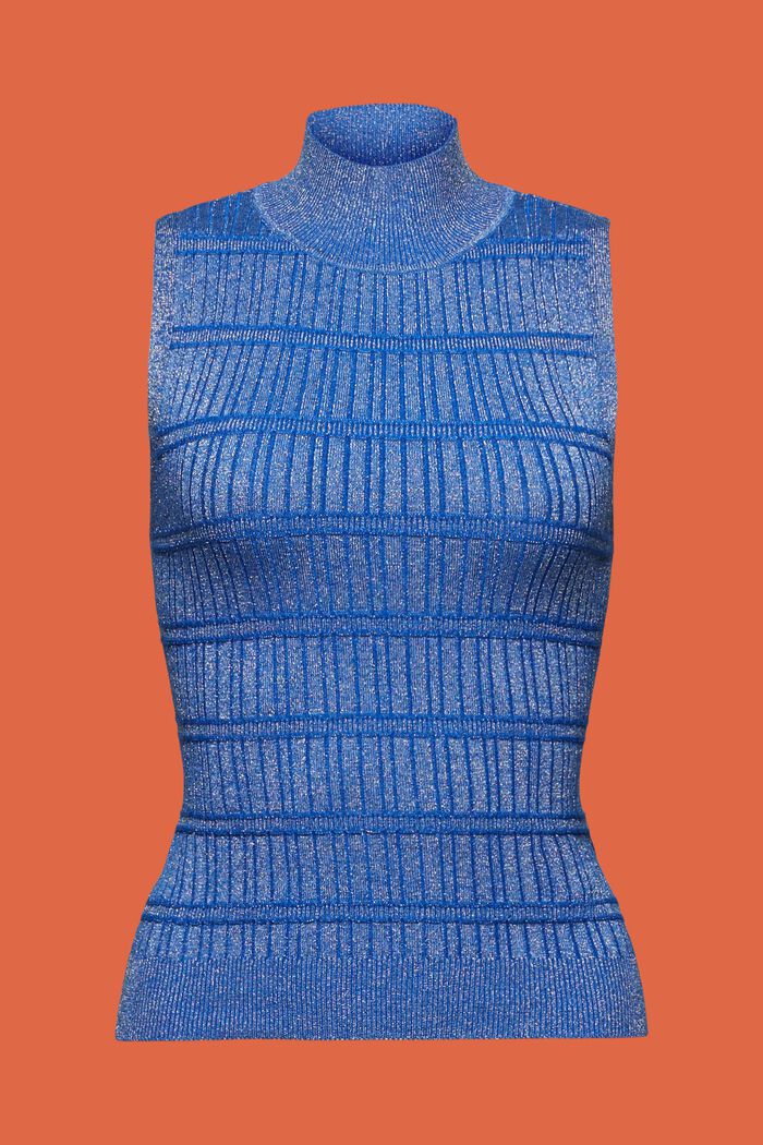 Ärmlös tröja i metallicgarn med halvpolo, BRIGHT BLUE, detail image number 5