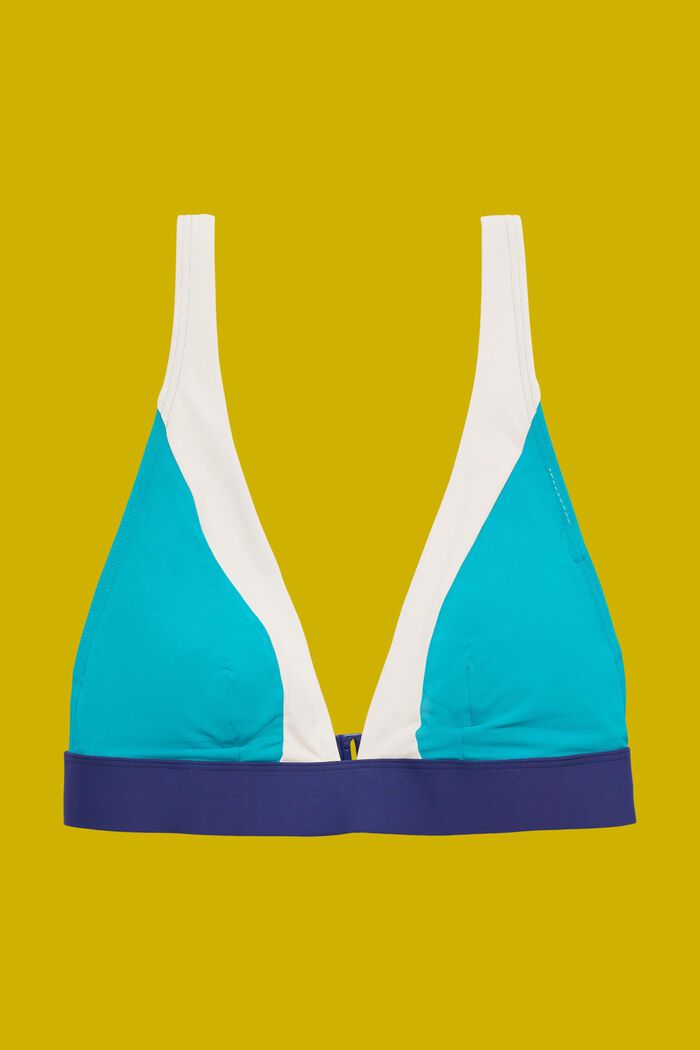 Vadderad bikiniöverdel med färgblocksdesign, TEAL GREEN, detail image number 4