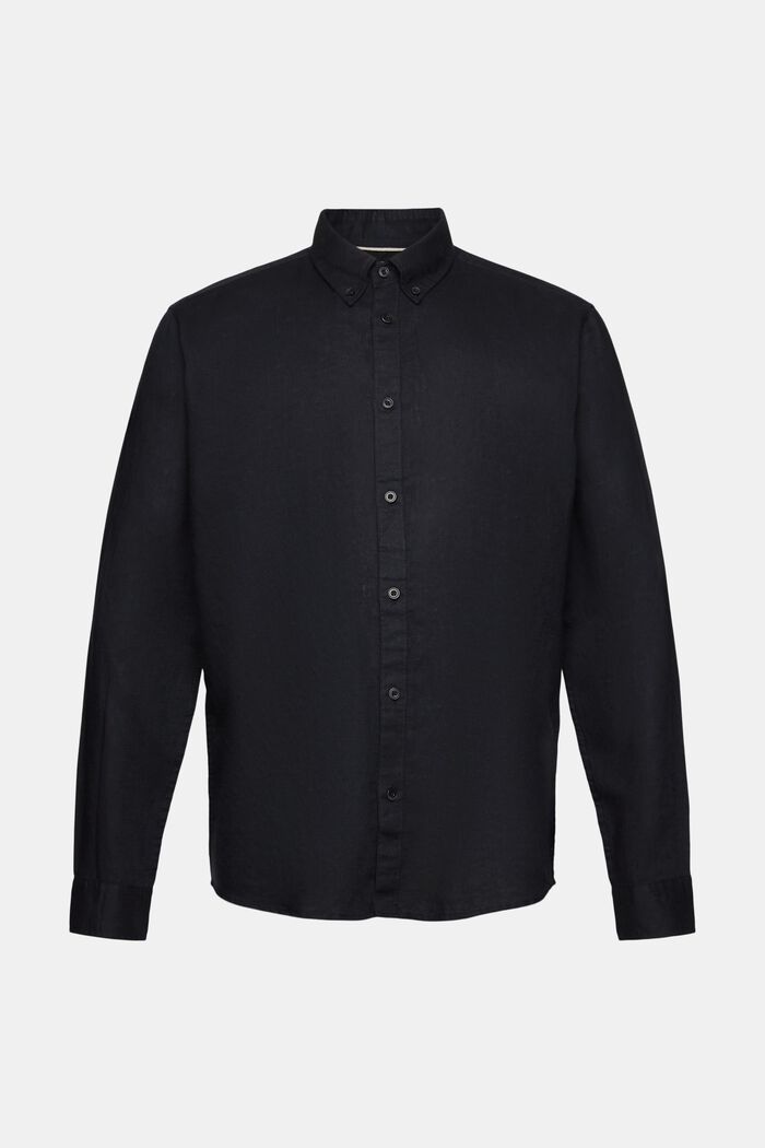 Button down-skjorta i blandad bomull och linne, BLACK, detail image number 5