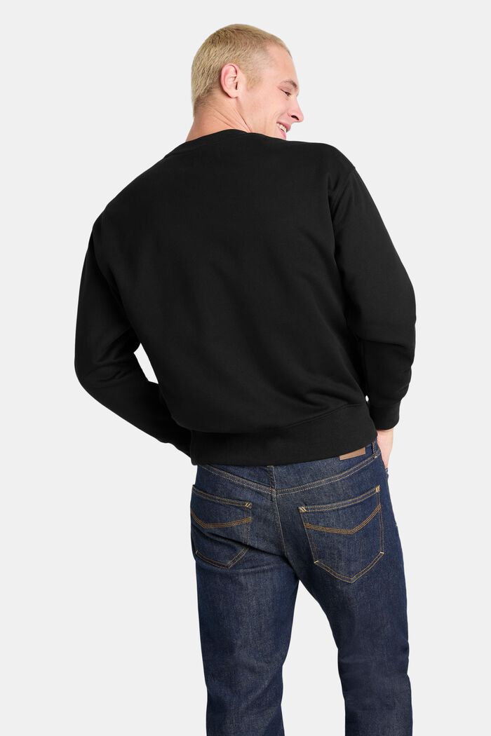 Unisex-sweatshirt i bomullsfleece med logo, BLACK, detail image number 4