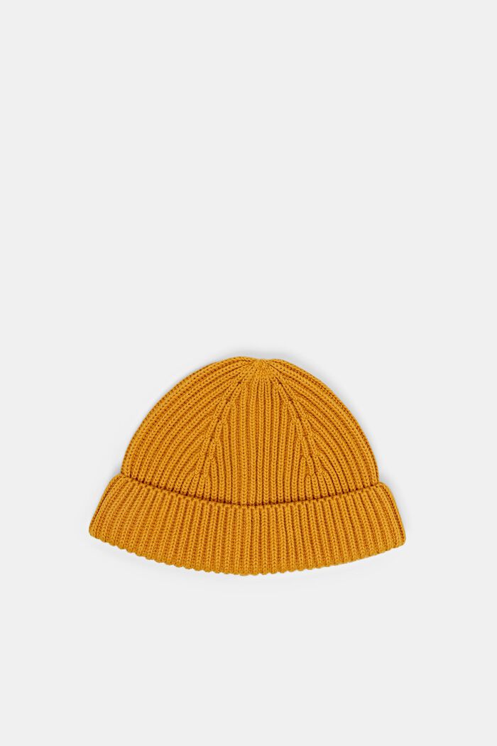 Ribbstickad beanie, 100% bomull, AMBER YELLOW, detail image number 0