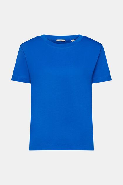 Bomulls-T-shirt med rund ringning, BLUE, overview