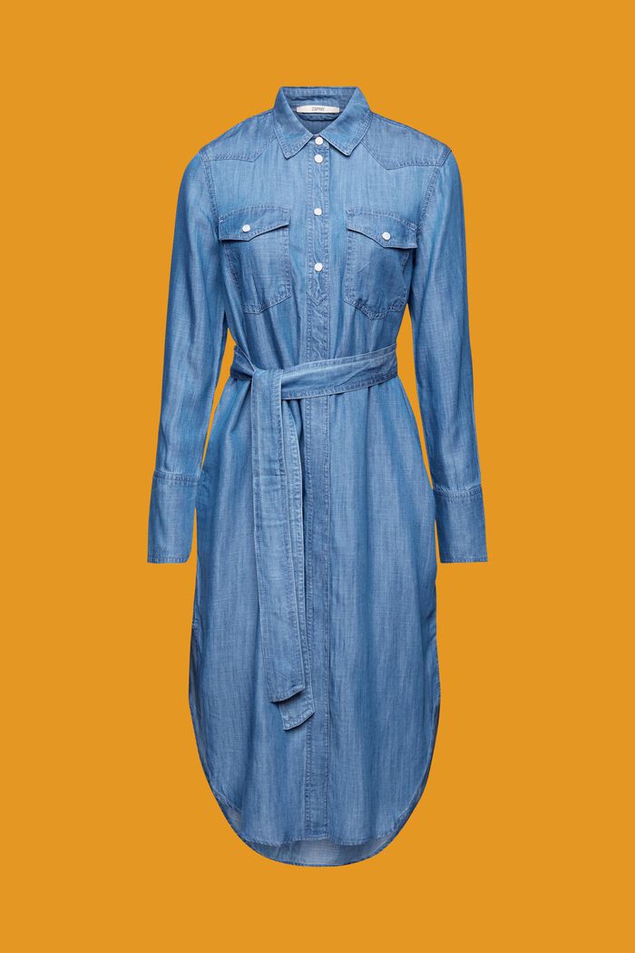 Skjortklänning i denim med avtagbart knytskärp, BLUE MEDIUM WASHED, detail image number 5