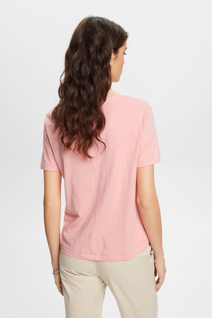V-ringad bomulls-T-shirt med dekorativa sömmar, PINK, detail image number 3
