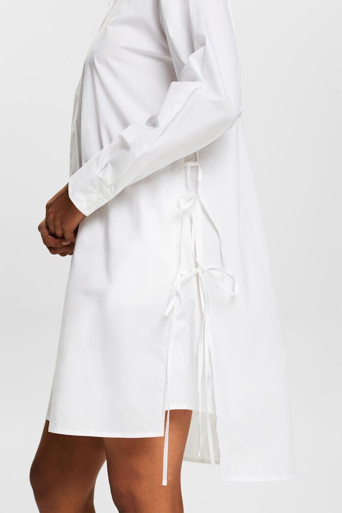 Skjortklänning i poplin med knytdetalj, WHITE, detail image number 3
