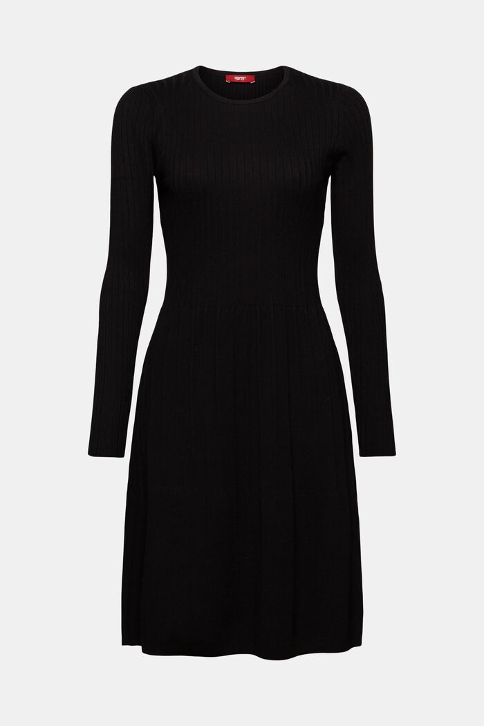 Veckad ribbstickad klänning, BLACK, detail image number 6
