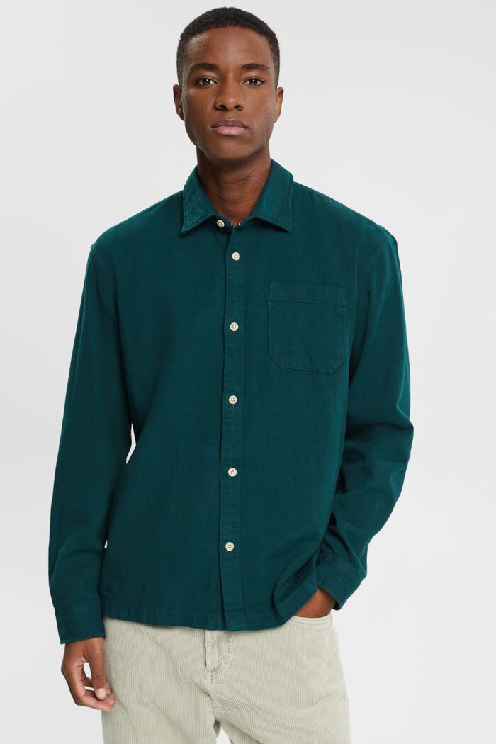 Skjorta i enfärgad twill, DARK TEAL GREEN, detail image number 0