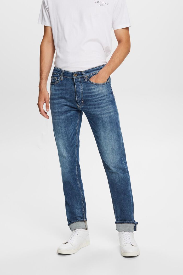 Raka jeans med stadkant och medelhög midja, BLUE MEDIUM WASHED, detail image number 0