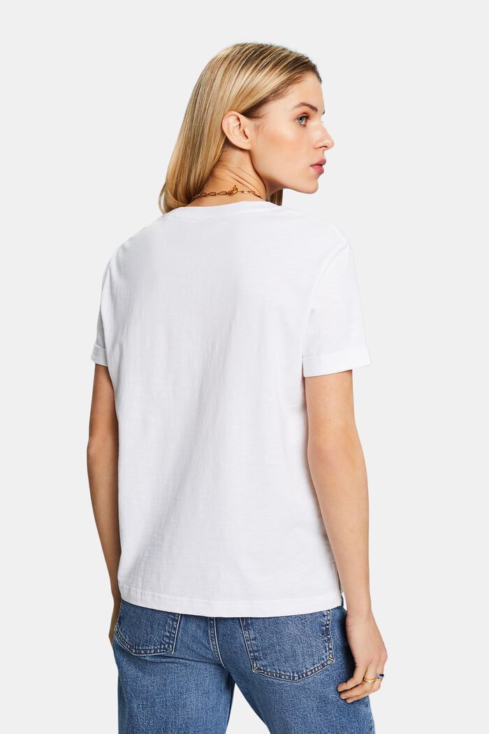 T-shirt med slub-struktur och rund ringning, WHITE, detail image number 3