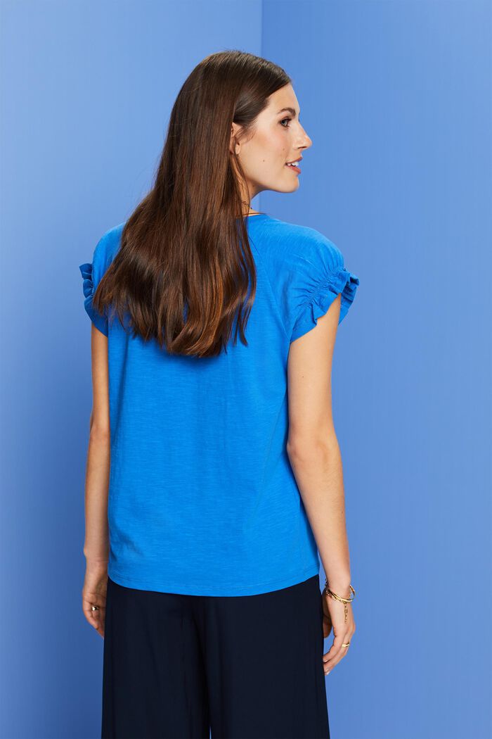 T-shirt med rynkad ärm, 100% bomull, BRIGHT BLUE, detail image number 3